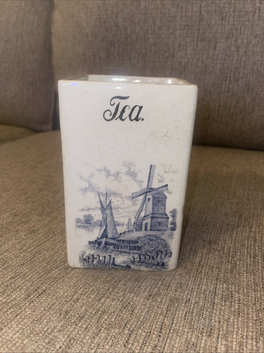 Vintage Delft Style Canister Tea Utinsel Holder Planter Blue White  Cottagecore